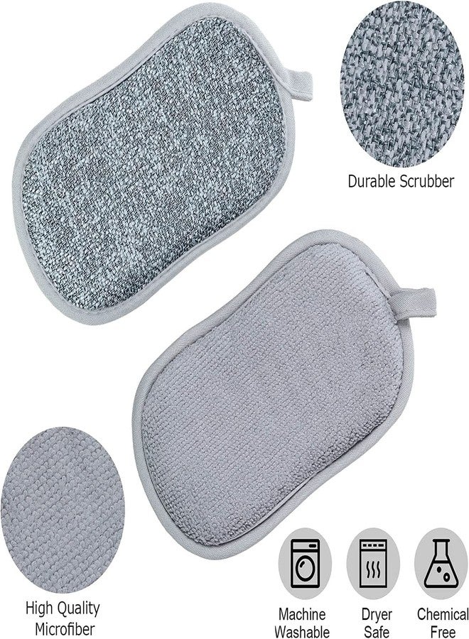 ARQIVO Multi Purpose Scrub Sponges Non Scratch Microfiber Sponge Cleaning Dish Scrubber Reusable Dish Sponges for Washing Dishes Along with Heavy Duty Scouring Power (Gray) (Pack of 2) - Image 2